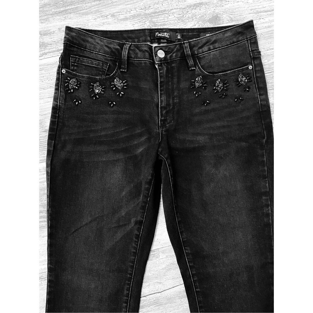 Nanette Lepore Girlfriend Jeans Rhinestone Accent Bling Black Women’s Sz 6